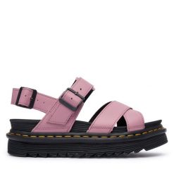 Sandały Dr. Martens. Czerwone sandały Dr. Martens, bez wzorów, bez obcasa, na płaskiej podeszwie, bez zapięcia. Za 487.99 zł.
