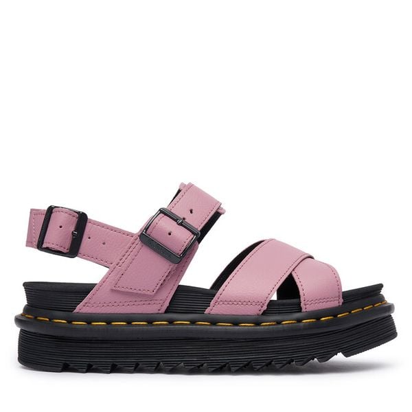 Sandały Dr. Martens. Czerwone sandały Dr. Martens, bez wzorów, bez obcasa, na płaskiej podeszwie, bez zapięcia. Za 487.99 zł.