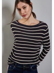 Street One Sweter w kolorze granatowo-białym rozmiar: 42. Białe swetry Street One, bez wzorów, ze splotem, bez ramiączek. Za 145.26 zł.