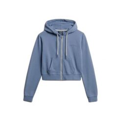 Damska bluza z kapturem zapinana na zamek Superdry Essential. Niebieskie bluzy Superdry, xl, bez wzorów, prążkowane, z kapturem. Za 323.50 zł.