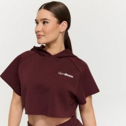 Bluza damska fitness z kapturem Cropped Relay Fig. Fioletowe bluzy GYMBEAM, m, bez wzorów, z bawełny, z kapturem. Za 128.90 zł.