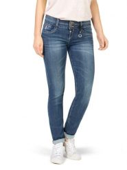 Timezone Dżinsy "Enya" - Slim fit - w kolorze niebieskim rozmiar: W31/L30. Niebieskie jeansy Timezone, l, z aplikacjami, z podwyższonym stanem. Za 140.86 zł.