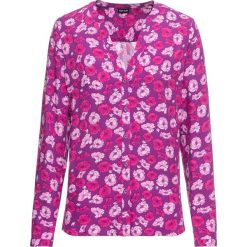 Bluzka z nadrukiem bonprix fiołkowy lila w kwiaty. Fioletowe bluzki bonprix, z aplikacjami, bez kołnierzyka, bez ramiączek. Za 32.99 zł.