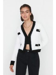 Trendyol Kardigan w kolorze kremowo-czarnym rozmiar: L. Brązowe kardigany Trendyol, l, bez wzorów, ze splotem. Za 78.95 zł.