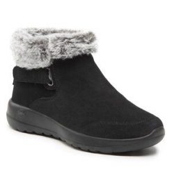 Botki Skechers. Czarne botki Skechers, bez wzorów, bez obcasa, na płaskiej podeszwie, bez zapięcia. Za 399.99 zł.