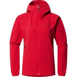 Kurtka przeciwdeszczowa damska Rosson Softshell Hood. Czerwone kurtki sportowe Haglöfs, bez wzorów, z softshellu, bez kaptura. W wyprzedaży za 642.20 zł.