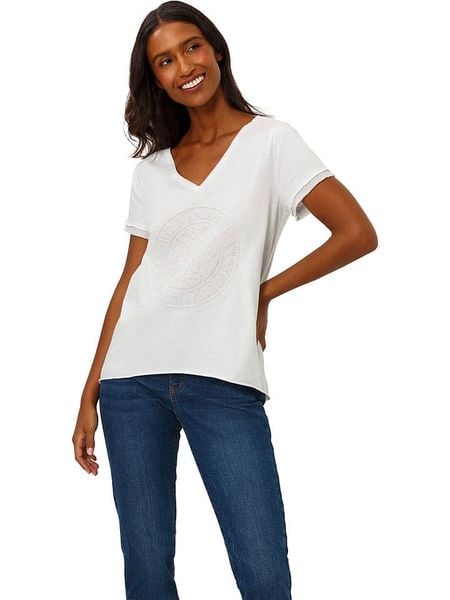 Heine Koszulka w kolorze białym rozmiar: 42. Białe bluzki Heine, bez wzorów, bez kołnierzyka, bez ramiączek. Za 57.20 zł.