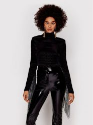 ROTATE Bluzka Reba Fringe RT1028 Czarny Loose Fit. Czarne bluzki ROTATE, bez wzorów, z wiskozy, bez kołnierzyka, bez ramiączek. Za 1,039.00 zł.