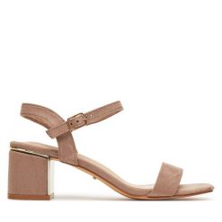 Sandały DeeZee. Brązowe sandały DeeZee, bez wzorów, bez obcasa, na słupku, bez zapięcia. Za 129.99 zł.