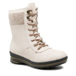 Botki Rieker. Brązowe botki Rieker, bez wzorów, bez obcasa, na płaskiej podeszwie, bez zapięcia. Za 399.99 zł.