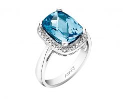 Pierścionek z białego złota z diamentami i topazem London Blue - próba 585. Białe pierścionki Apart, z diamentem, złote. Za 4,490.00 zł.