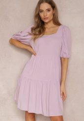 Jasnofioletowa Sukienka z Wiskozy Agathestra. Fioletowe sukienki Renee, na lato, m, bez wzorów, z wiskozy, bez kołnierzyka, bez ramiączek, mini, rozkloszowane. Za 49.99 zł.