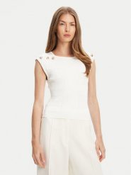 Guess Bluzka W5YR12 Z0130 Biały Regular Fit. Białe bluzki Guess, xs, z aplikacjami, z syntetyku, bez kołnierzyka, bez ramiączek. Za 399.99 zł.