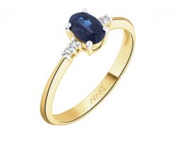 Pierścionek z żółtego złota z diamentami i szafirem - próba 585. Żółte pierścionki Apart, z diamentem, złote. Za 3,790.00 zł.