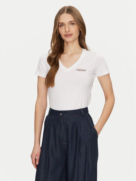 Guess Jeans T-Shirt W4YI23 J1314 Biały Slim Fit. Białe t-shirty Guess Jeans, l, z aplikacjami, z bawełny, bez kołnierzyka, bez ramiączek. Za 119.99 zł.