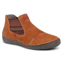 RIEKER 52590-22 Brązowy. Brązowe botki Rieker, bez wzorów, z nubiku, bez obcasa, bez zapięcia. Za 259.99 zł.