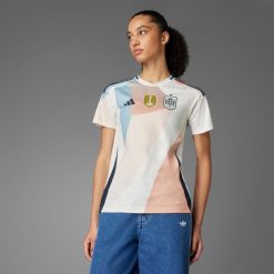 Koszulka piłkarska damska ADIDAS Hiszpania 2025 wyjazdowa. Bluzki Adidas, l, bez wzorów, sportowe, bez kołnierzyka, bez ramiączek. Za 319.99 zł.