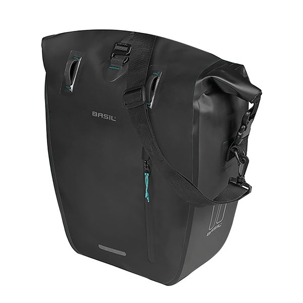Pojedyncza torba rowerowa Rivo M MIK Hooks, czarna. Czarne torby na laptopa BASIL, bez wzorów, z materiału, na ramię. Za 279.99 zł.