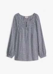 Bluzka w kratę z kory. Białe bluzki bonprix, bez wzorów, bez kołnierzyka, bez ramiączek. Za 127.99 zł.