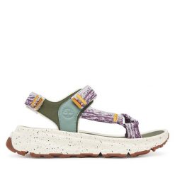 Sandały Timberland. Fioletowe sandały Timberland, bez wzorów, bez obcasa, na płaskiej podeszwie, bez zapięcia. Za 369.99 zł.