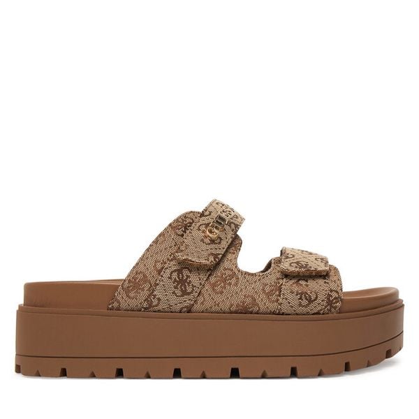 Klapki Guess. Brązowe klapki Guess, z aplikacjami, bez obcasa. Za 479.99 zł.