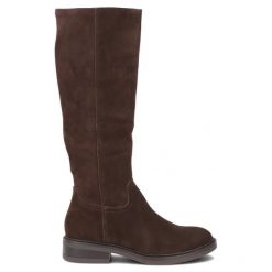 Skórzane kozaki ze streczem brązowe Filippo DKZ8222. Brązowe kozaki Filippo, ze skóry, bez obcasa, bez zapięcia. Za 339.99 zł.