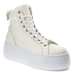 Białe Sneakersy Carinii Damskie Stylowe Obuwie. Białe botki Carinii, ze skóry, bez obcasa, na platformie, bez zapięcia. Za 529.00 zł.