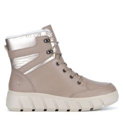 Botki Rieker. Brązowe botki Rieker, bez wzorów, bez obcasa, na płaskiej podeszwie, bez zapięcia. Za 419.99 zł.