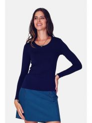 ASSUILI Koszulka w kolorze granatowym rozmiar: 38. Niebieskie bluzki Assuili, bez wzorów, z bawełny, klasyczne, bez kołnierzyka, bez ramiączek. Za 78.99 zł.