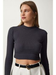 Happiness Istanbul Koszulka w kolorze antracytowym rozmiar: S/M. Czarne bluzki Happiness Istanbul, m, bez wzorów, bez kołnierzyka, bez ramiączek. Za 39.99 zł.