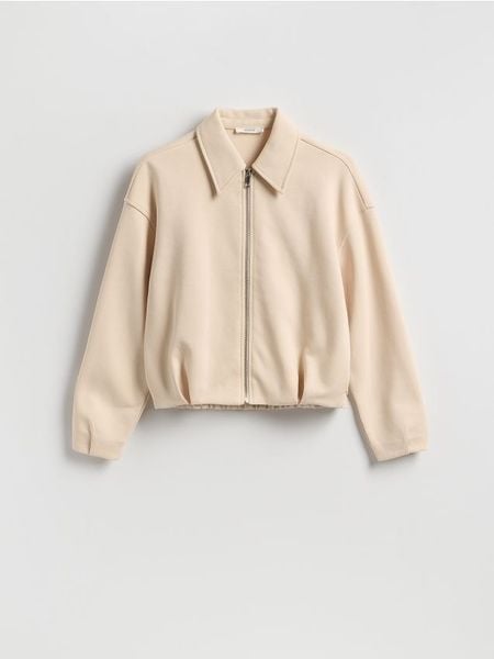 Rozpinana bluza - beżowy. Brązowe bluzy Reserved, l, bez wzorów, z bawełny, bez kaptura. Za 119.99 zł.