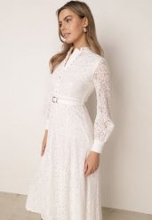 Biała Koktajlowa Wiskozowa Sukienka z Bawełną z Koronki i Paskiem Peliris. Białe sukienki Born2be, na komunię, m, bez wzorów, z bawełny, eleganckie, bez kołnierzyka, bez ramiączek, maxi, dopasowane. Za 279.99 zł.
