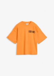 Bluzka oversize z czystej bawełny organicznej. Brązowe bluzki bonprix, bez wzorów, z bawełny, bez kołnierzyka, bez ramiączek. Za 67.99 zł.
