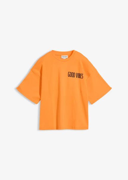 Bluzka oversize z czystej bawełny organicznej. Brązowe bluzki bonprix, bez wzorów, z bawełny, bez kołnierzyka, bez ramiączek. Za 67.99 zł.