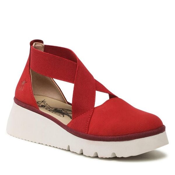 Sandały Fly London. Czerwone sandały Fly London, bez wzorów, bez obcasa, na koturnie, bez zapięcia. Za 549.99 zł.
