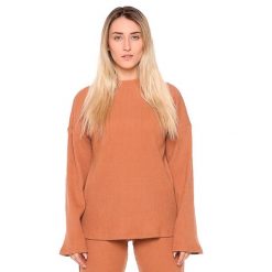 Bluza miękki na co dzień na siłownię. Brązowe bluzy LEONE 1947 APPAREL, bez wzorów, z bawełny, bez kaptura. W wyprzedaży za 136.83 zł.
