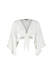 Trendyol Bluzka w kolorze kremowym rozmiar: 36. Brązowe bluzki Trendyol, bez wzorów, bez kołnierzyka, bez ramiączek. Za 73.99 zł.