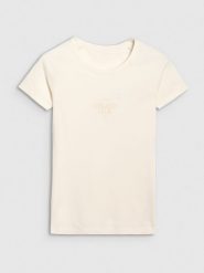 4F T-shirt slim z nadrukiem damski - biały S. Białe koszulki sportowe 4f, bez wzorów, z bawełny, bez ramiączek. Za 59.99 zł.