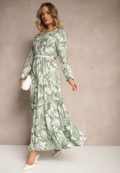 Zielona Sukienka z Wiskozą o Rozkloszowanym Kroju w Abstrakcyjny Wzór Grelaviel. Zielone sukienki Renee, na co dzień, l, bez wzorów, z wiskozy, eleganckie, bez kołnierzyka, bez ramiączek, maxi, proste. Za 99.99 zł.