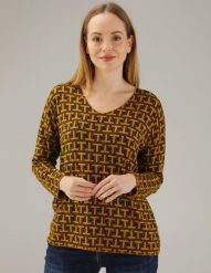 Wzorzysta bluzka. Bluzki Unisono, l, bez wzorów, bez kołnierzyka, bez ramiączek. Za 129.00 zł.