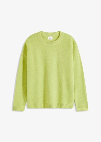 Sweter oversize. Zielone swetry bonprix, bez wzorów, bez ramiączek. Za 109.99 zł.