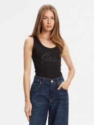 Guess Top W5YP00 KCXJ2 Czarny Regular Fit. Czarne topy Guess, s, z aplikacjami, z syntetyku, bez kołnierzyka, bez ramiączek. Za 199.99 zł.
