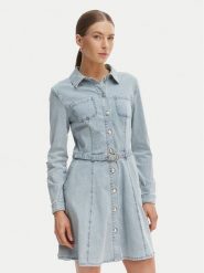 Morgan Sukienka jeansowa 261-RODEX Błękitny Slim Fit. Niebieskie sukienki Morgan, bez wzorów, z bawełny, bez kołnierzyka, bez ramiączek. Za 429.99 zł.