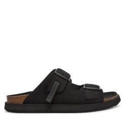 Klapki D.Franklin. Czarne klapki D.Franklin, bez wzorów, bez obcasa. Za 299.99 zł.