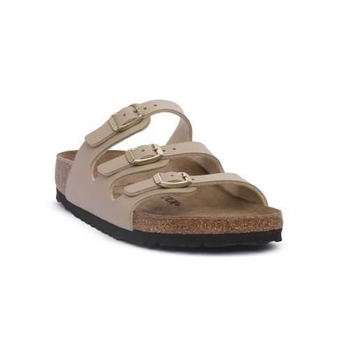 Klapki damskie Birkenstock 1029265. Brązowe klapki Birkenstock, bez wzorów, z materiału, bez obcasa. Za 413.10 zł.