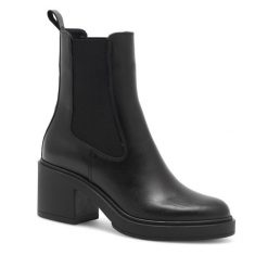 Sztyblety Gino Rossi. Czarne botki Gino Rossi, bez wzorów, bez obcasa, na słupku, bez zapięcia. Za 349.99 zł.