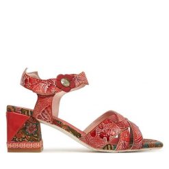 Sandały Laura Vita. Czerwone sandały Laura Vita, bez wzorów, bez obcasa, na słupku, bez zapięcia. Za 389.99 zł.