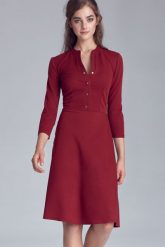 Bordowa Casualowa Skromna Sukienka Zapinana na Napki. Czerwone sukienki Nife, xxl, bez wzorów, z elastanu, wizytowe, bez kołnierzyka, bez ramiączek. Za 208.90 zł.