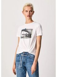 Pepe Jeans FOOTWEAR Koszulka w kolorze białym rozmiar: L. Białe bluzki Pepe Jeans FOOTWEAR, l, bez wzorów, z jeansu, bez kołnierzyka, bez ramiączek. Za 136.45 zł.