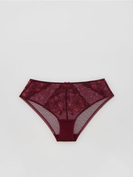 Majtki figi z haftem - mahoniowy. Brązowe figi Reserved, l, bez wzorów. Za 49.99 zł.